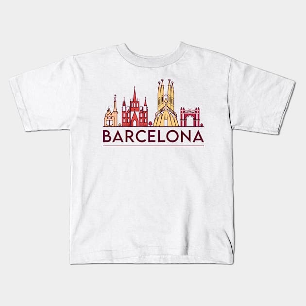 Barcelona cityscape Kids T-Shirt by SerenityByAlex